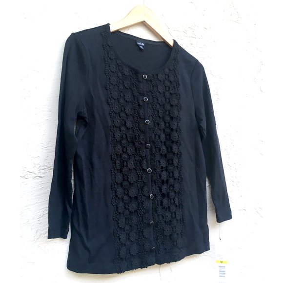 Rafaella Lace Trim Cardigan w 3/4 Sleeves (M) - Picture 5 of 6